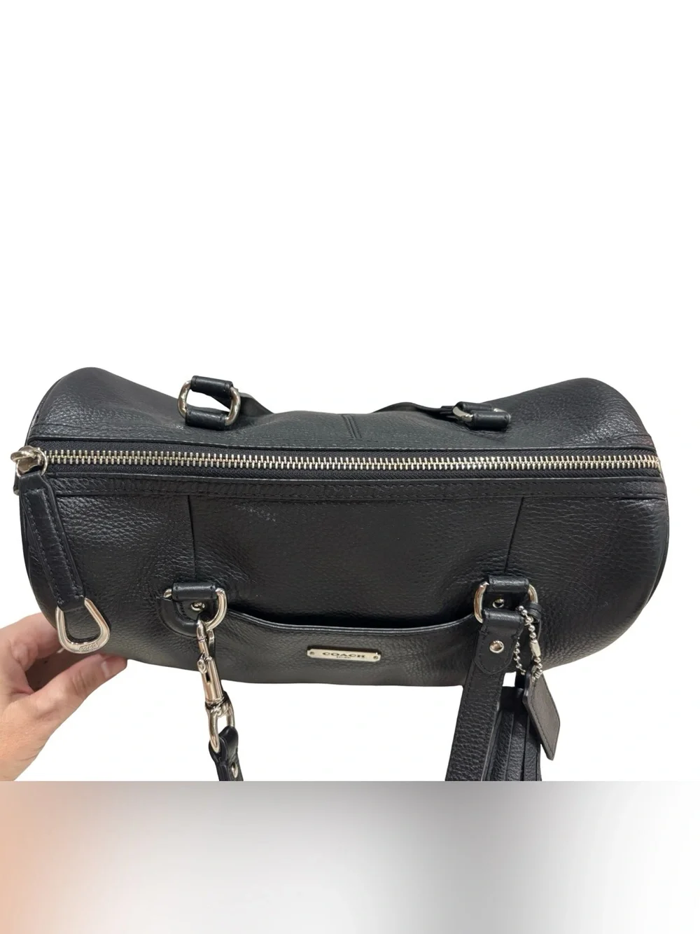 Vintage Coach Black Pebbled Leather Satchel with Tassel Charm